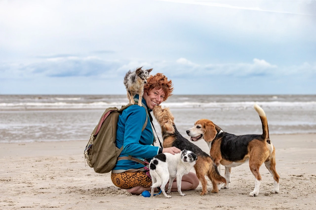 Sophie mit Hunden am Strand